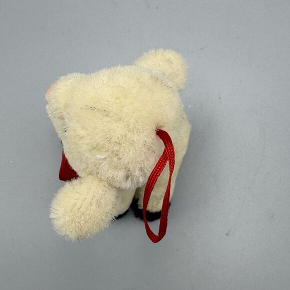 Vtg Philip Strahl Pelham NY Plush Lamb Christmas Ornament Red Satin Ribbons 4.5" - Picture 8 of 10